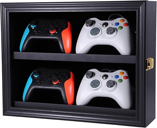 COMSRV - Estuche de exhibición para controlador de videojuegos de madera, soporte para controlador de videojuegos con cerradura para consola de