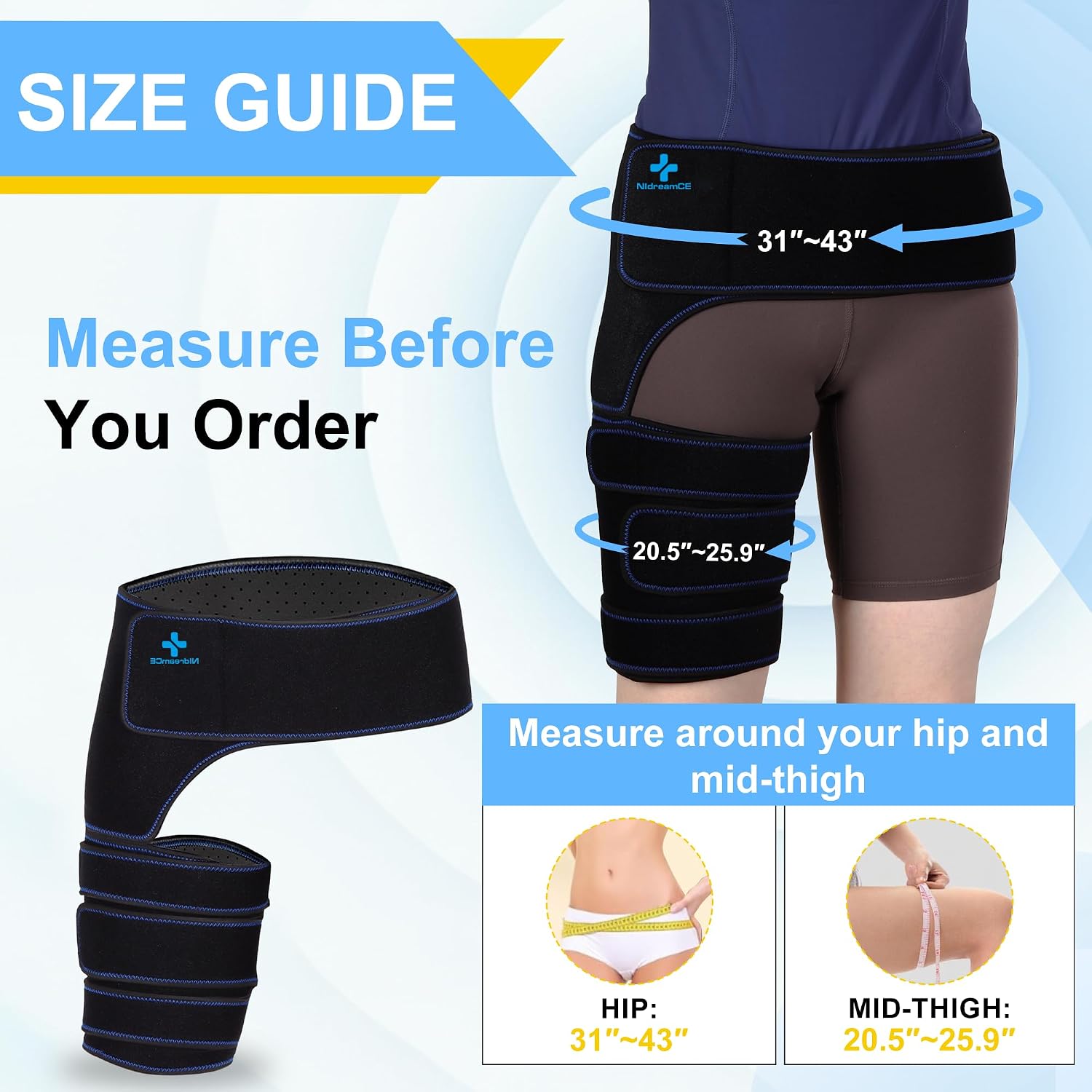 Hip Brace for Sciatica Pain Relief Devices Adjustable Hamstring,Thigh,Groin Compression Wrap Sciatic Nerve Brace for Men and Women –Support for Sciatica Hip Pain Relief (Right)