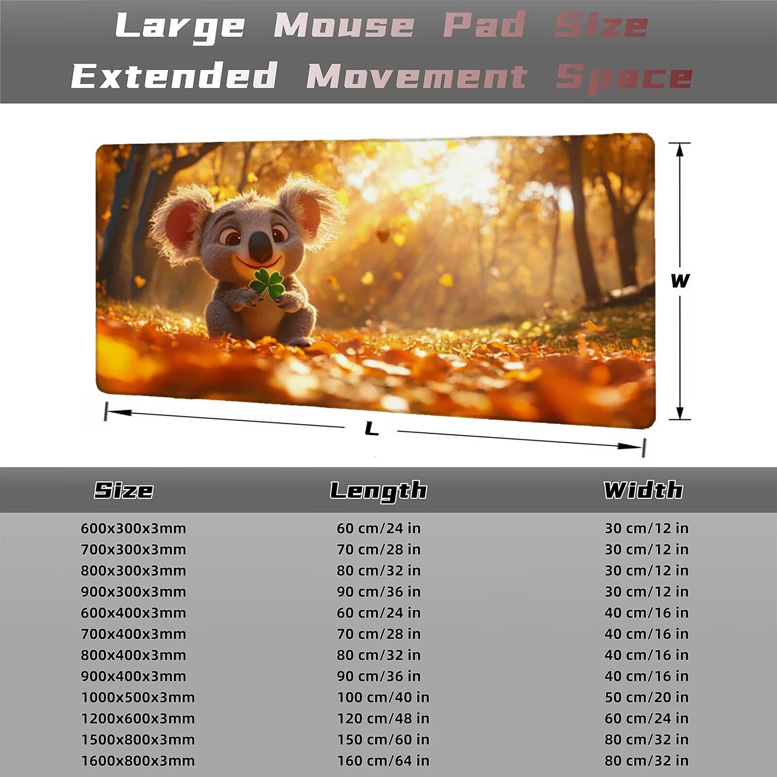 Podkładka pod mysz XXL 1600x800 Koala podkładka pod mysz z krajobrazem pod mysz, japońska podkładka pod mysz podkładka na biurko ulepszona dokładność i szybkość Antypoślizgowa gumowa podstawa dla