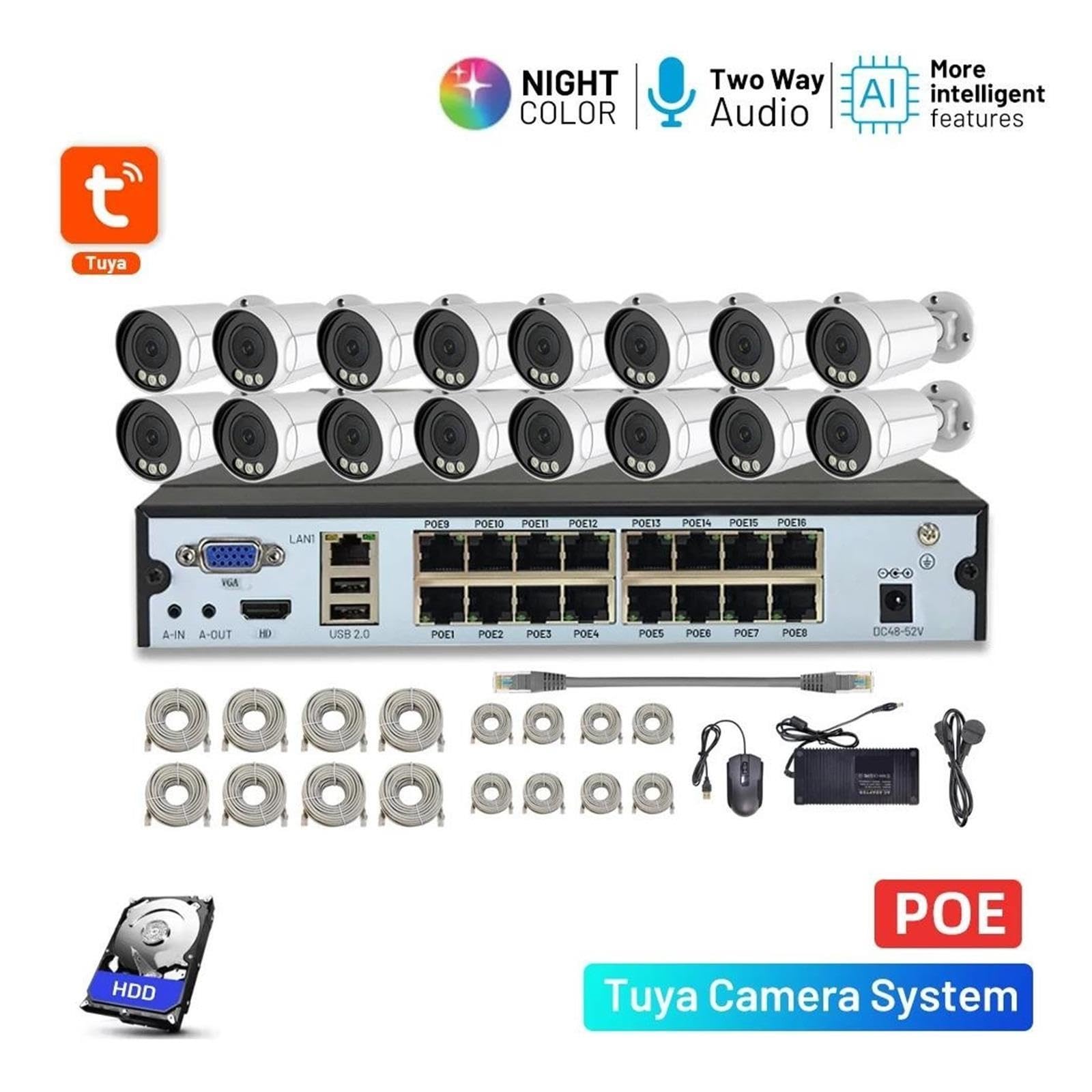 Sistema di telecamere di sicurezza bullet for esterni 16CH PoE IP66