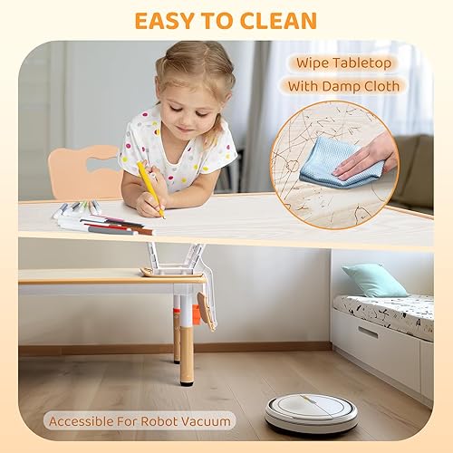 Miniatura 6 de JOYMOR Juego de mesa y 4 sillas para niños de altura ajustable, juego de mesa y silla para niños de 2 a 8 años, adecuado para manualidades y