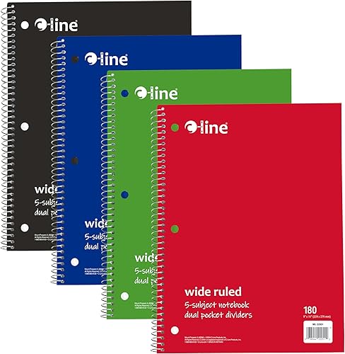C-Line Cuaderno de 5 materias, rayas anchas, 1 cuaderno, el color puede variar (22051)