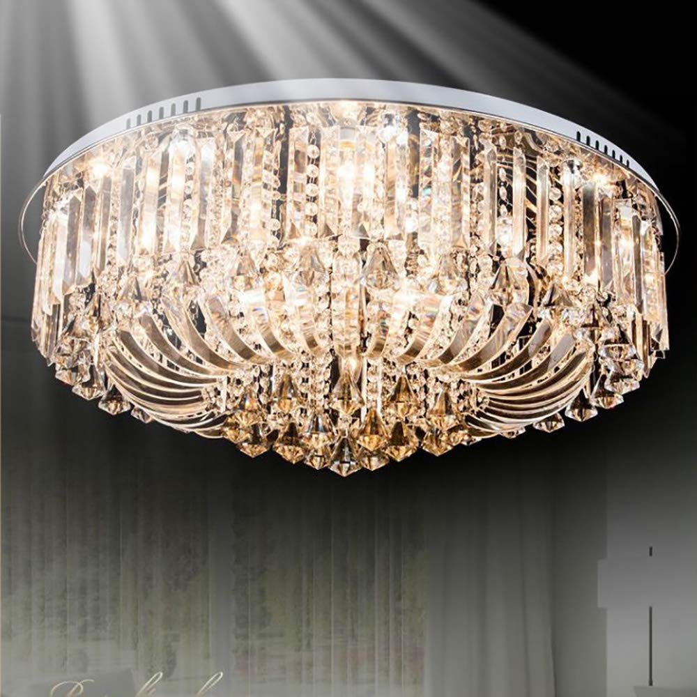 Wdw Champagne Genuine K9 Crystal 65Cm Flush Ceiling Light Chandelier 3 Colours Round With Straight Crystal Strips + Remote (Champagne)