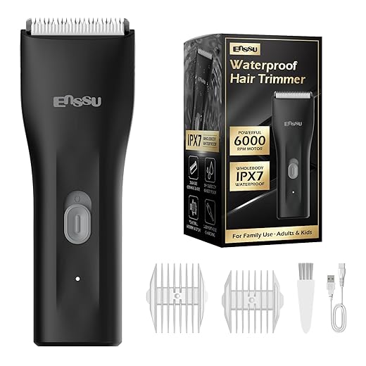 ENSSU Aparador de cabelo sem fio masculino – Aparador de barba à prova d'água com lâmina de cerâmica, kit de corte de cabelo elétrico recarregável para adultos e crianças, preto (Preto)