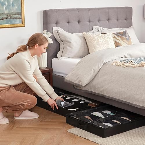 Miniatura 7 de Lifewit Organizador de almacenamiento de zapatos para debajo de la cama, paquete de 2 (12 pares + 4 pares), caja de contenedores de tela de 4.3