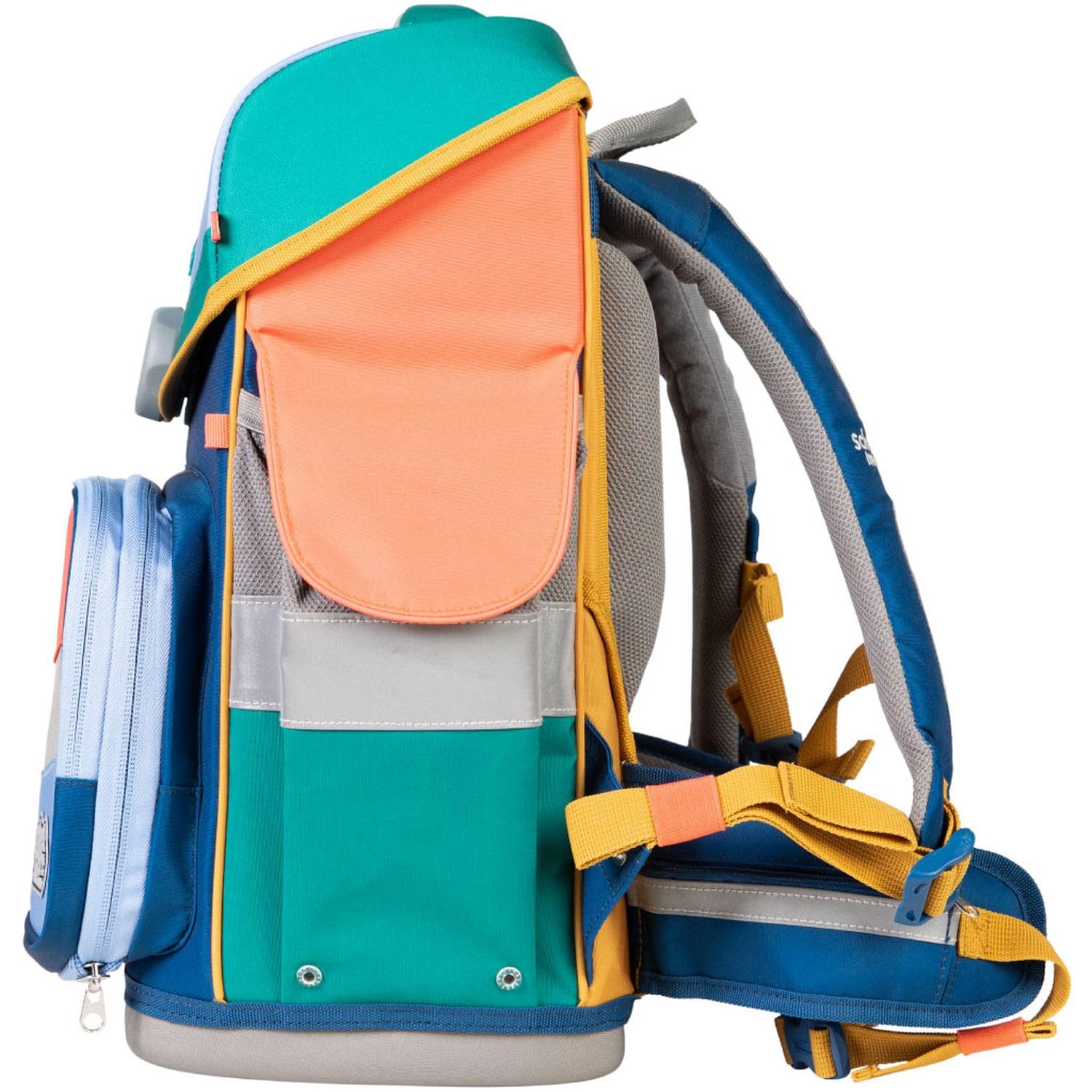 SCHOOL-MOOD Timeless Pro Schulranzenset 7-teilig 23,5L Stauraum, ergonomisches Easy Fit System für 1 m bis 1,50 m Körpergröße, standfest, wasserabweisender Stoff mit Reflektoren (Happy Sapphire)