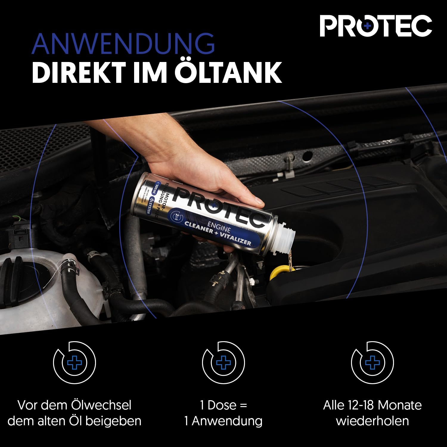 ProTec+ Engine Flush & Protect Diesel | 3er-Set | Diesel Systemreiniger | Motoröl-Additiv | Motor-Innenreiniger und Öl Leistungs-Booster | Injektor Reiniger Diesel | Diesel-Reiniger | Motorspülung |