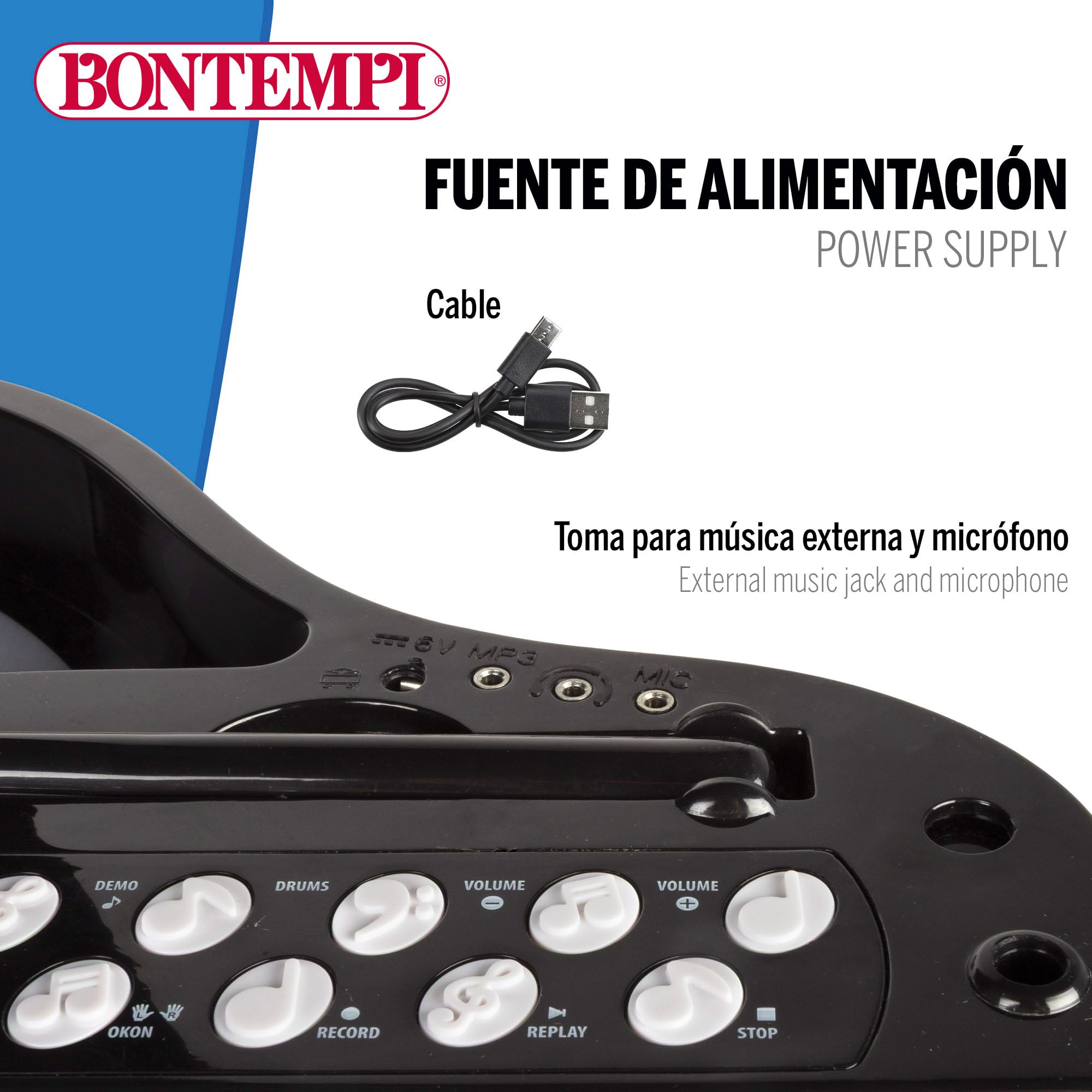 ColorBaby Bontempi Piano Infantil de Cola con 32 Teclas, Micrófono, Taburete, Luces, guía de Colores, grabación, Reproducción, Entrada Auxiliar, Estructura Estable, 40x46x62 cm, Desde 3 años (39217)