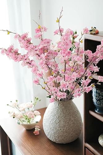Miniatura 3 de 4 flores artificiales de cerezo de 43 pulgadas de largo para decoración de flores de cerezo para decoración del hogar, boda al aire libre (rosa)
