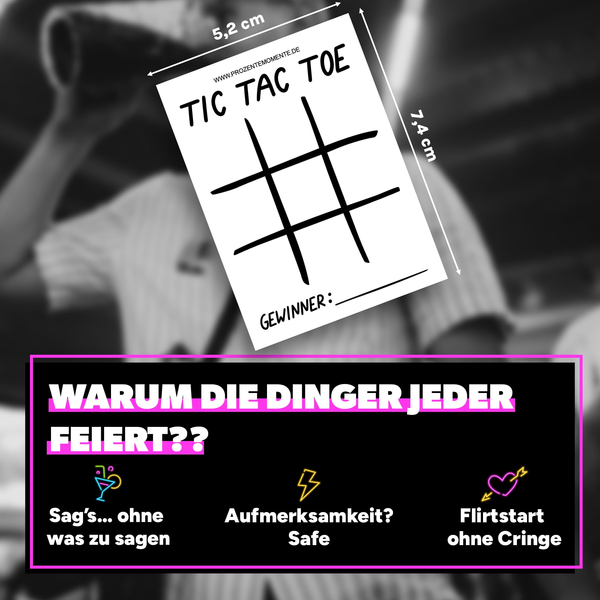 Tic Tac Toe Sticker - Malle Aufkleber, für Festival oder Ballermann, witzige Sticker Sets für Party, Trinkspiel, JGA, Urlaub, Mallorca Sticker Set Accessoires lustig | 1000 Stück