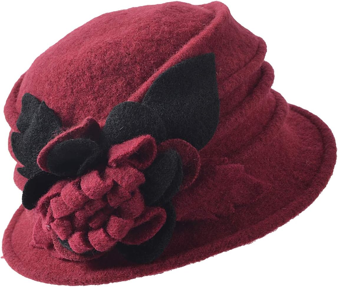 Vintage Women Floral Wool Dress Cloche Winter Hat 1920s - Image 3