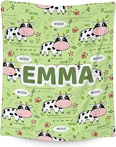 Mercuryelf Custom Cow Throw Blanket - Soft, Fuzzy & Warm - 60x80 Inches Flannel Blankets for Bed, Couch - Light Green Cute Throws Gift for Adults