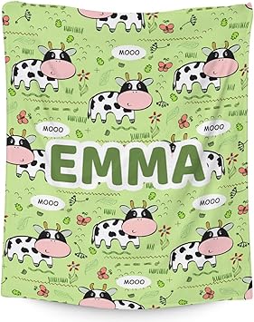 Mercuryelf Custom Cow Throw Blanket - Soft, Fuzzy & Warm - 60x80 Inches Flannel Blankets for Bed, Couch - Light Green Cute Throws Gift for Adults