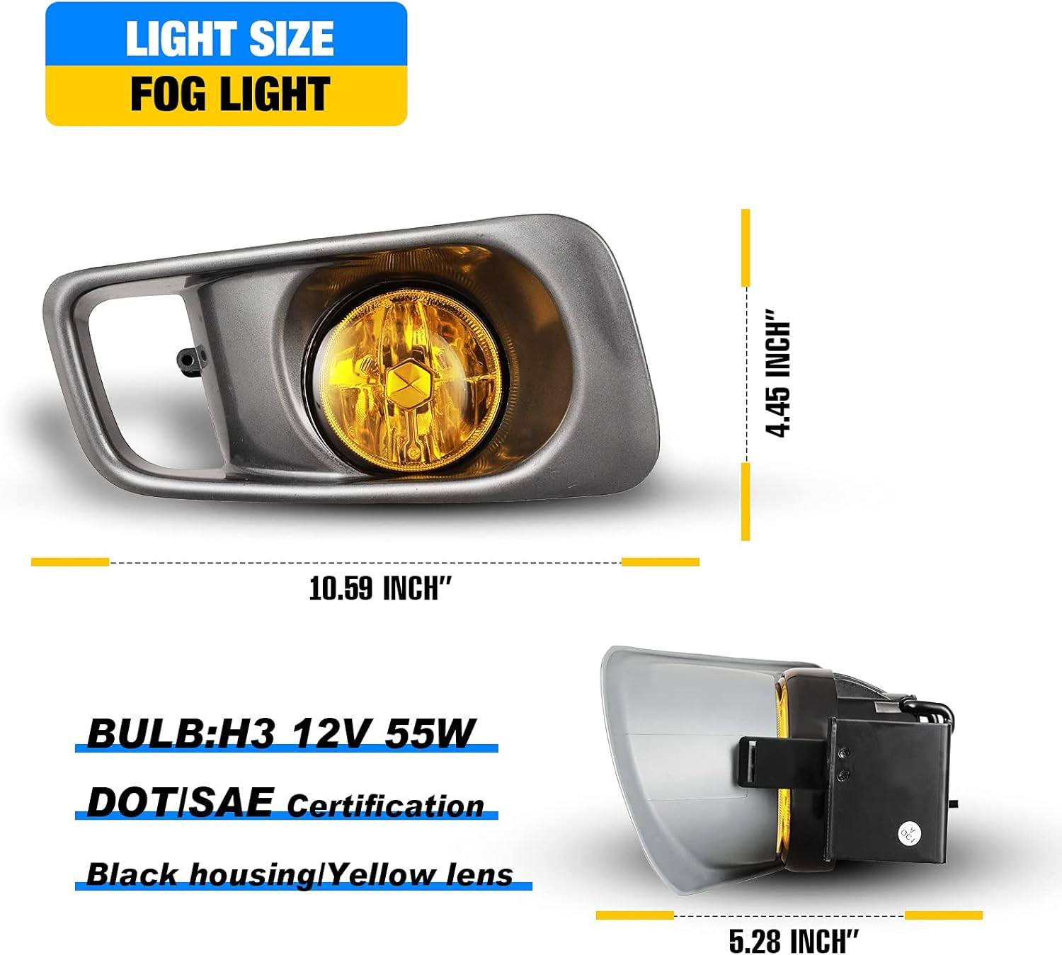 AUTOWIKI Fog Lights For 99-00 Honda Civic SI Type R Replace Lamp Pair Yellow Glass Lens with Switch and Wiring Kit