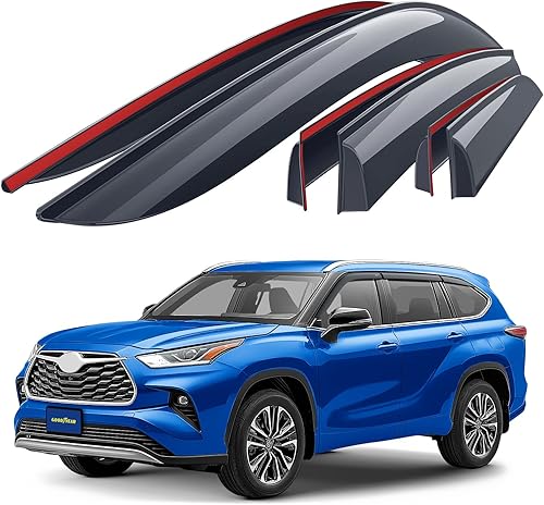 Goodyear Deflectores de ventana inastillables para Toyota Highlander 2020-2023, protectores de lluvia con cinta, viseras de ventana, visera