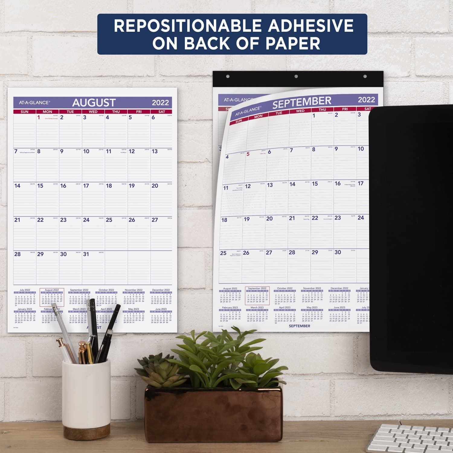 AT-A-GLANCE Calendario da parete accademico 2022-2023, mensile, 15-1/2 "x 22-3/4", grande, riposizionabile, studente (AY17RP28)