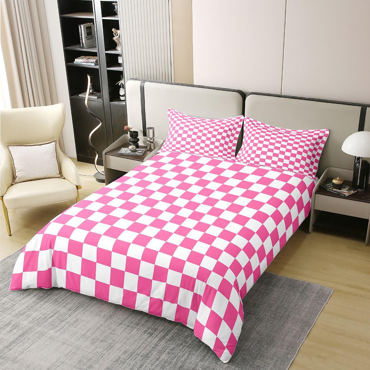 Loussiesd Hot Checkered Copripiumino 100% Cotone Singolo Biancheria da | Set di biancheria da letto con stampa geometrica traspirante morbida moda semplice copripiumino 2 pezzi decorazione camera da