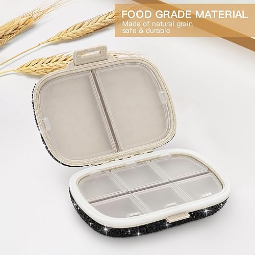 Miniatura 5 de Soleebee Organizador de píldoras diario portátil de 8 compartimentos, caja de píldoras de diamantes de cristal brillante, pequeño estuche de