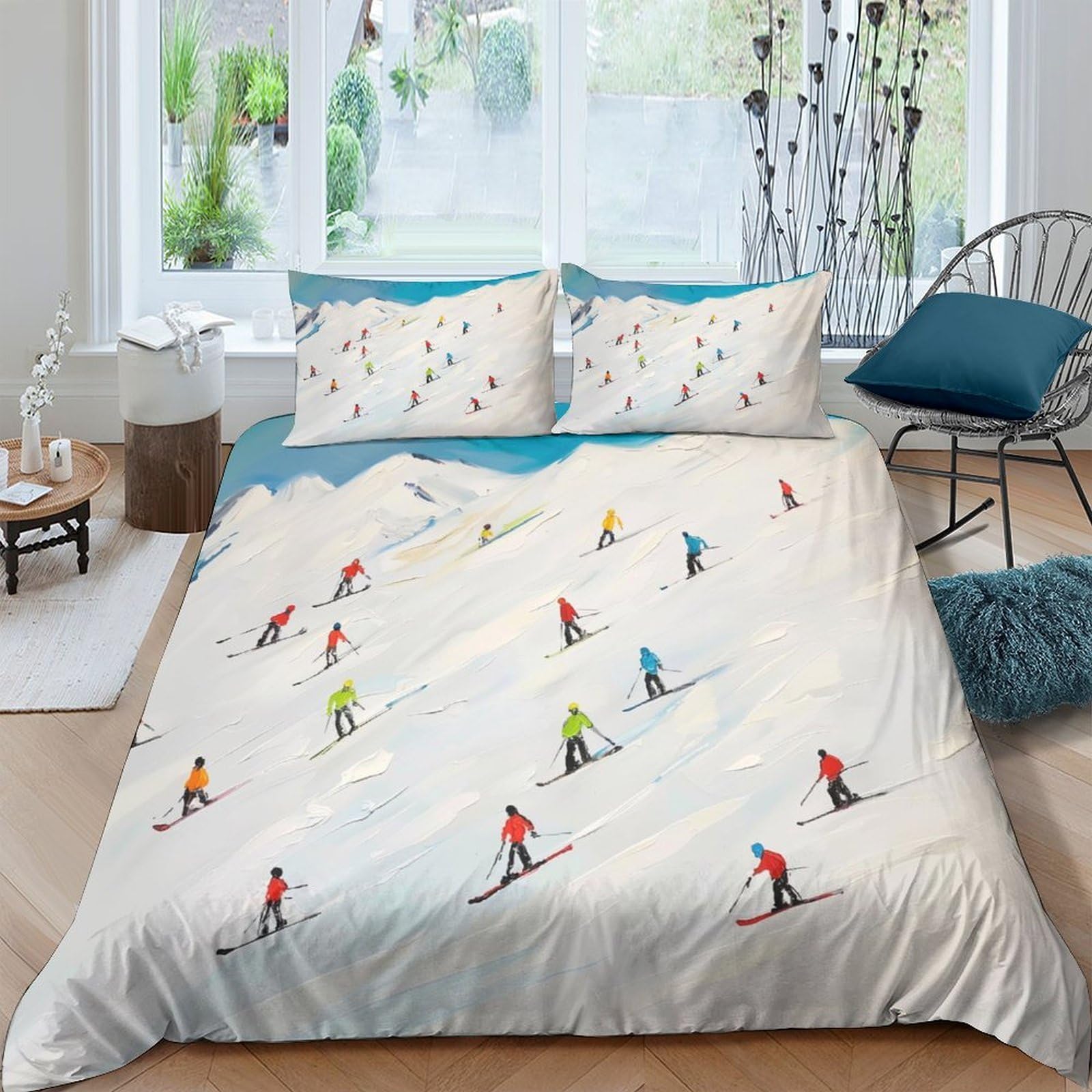 Ctjqhvkz Style-8 3D Printed Ski Slope Fitted Sheet Microfiber Soft Breathable Skiing Scene Bed Cover For Bedroom Guest Room Decor Single（135X200cm）