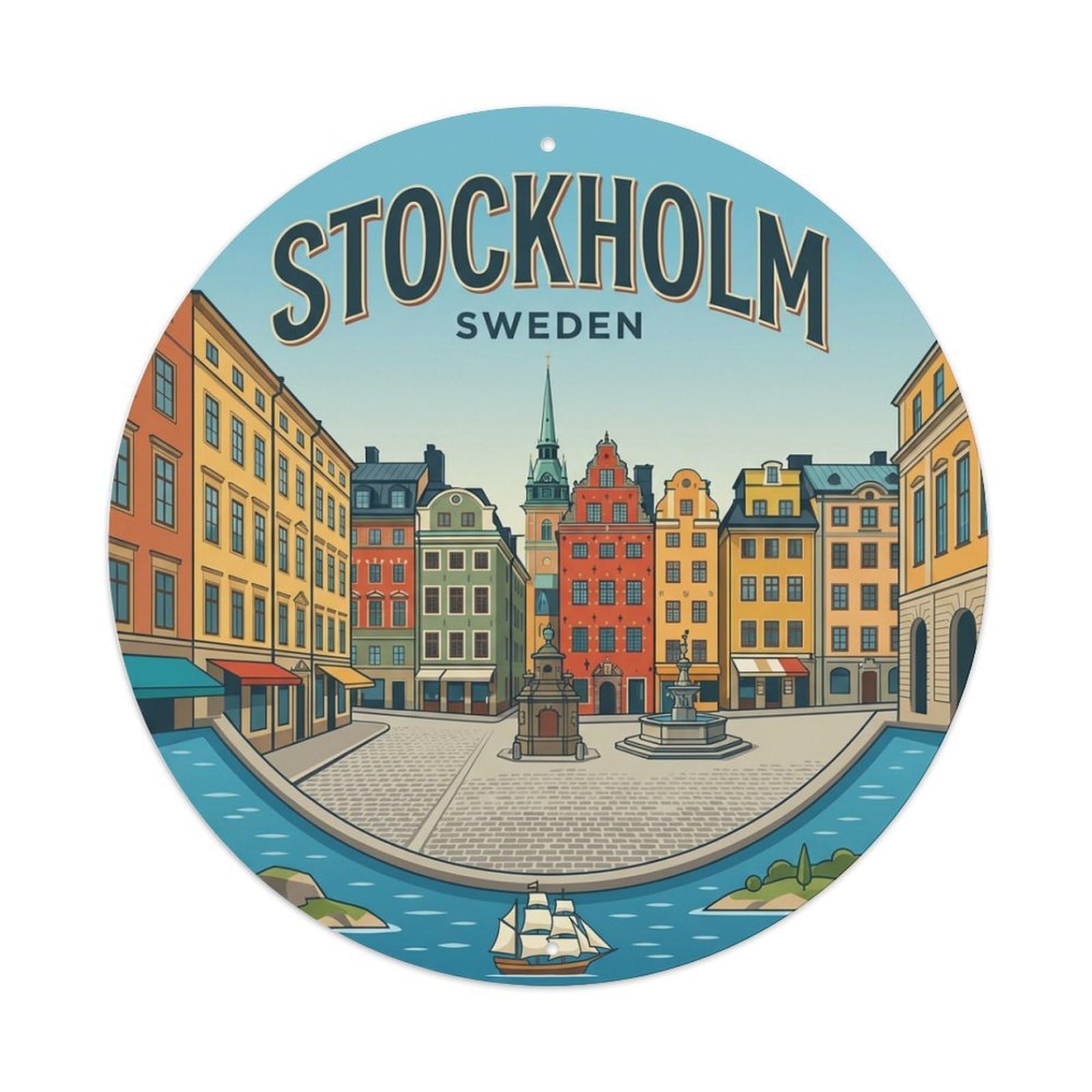 Galvaxio Style Vintage Travel Sweden Stockholm Metal Tin Sign