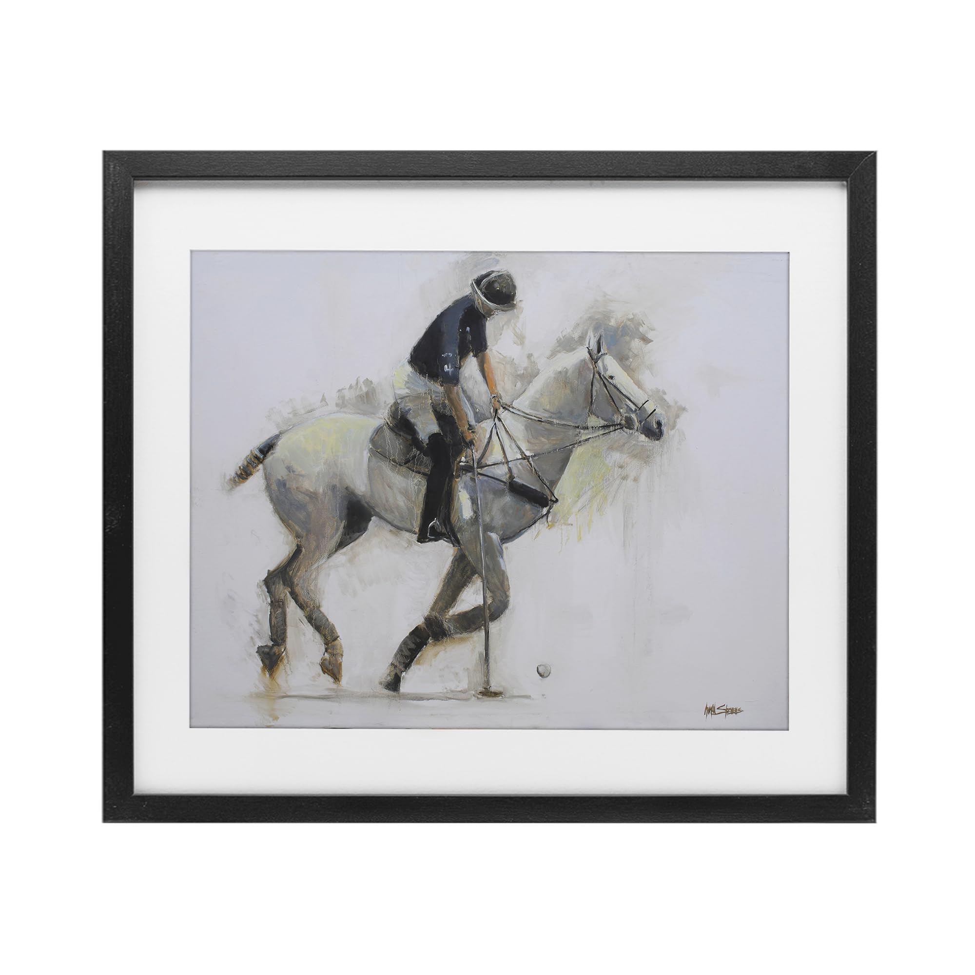 Stupell Industries Midnight Black (Textured) Polo Rider In Motion Sport, 17 X 21 Inch Framed Print Under Glass