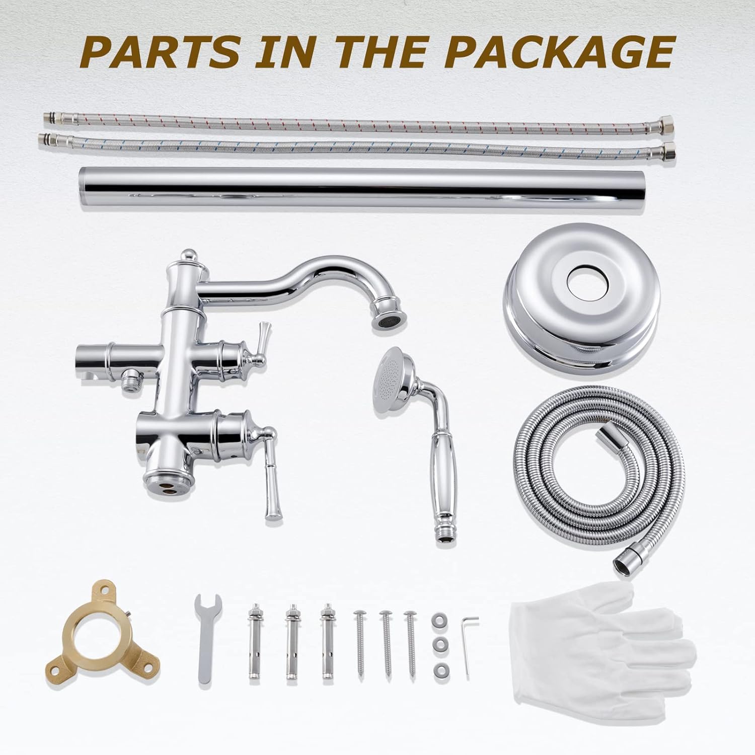 Freestanding Floor Mount Tub Filler with Handheld Shower Roman Bathtub Faucet by Chrome Finish, Swivel Spout with Brass Rough-in and Water Hose - Image 6