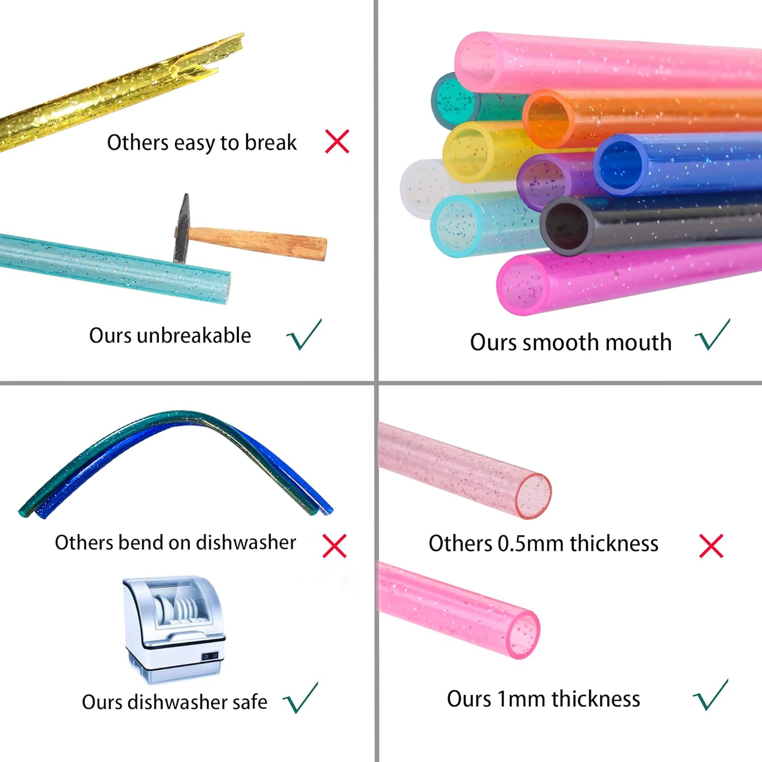 Dakoufish Replacement Glitter Straws for Stanley|Owala|Simple Modern 40oz 30oz Tumbler,10 Pack 12 Inch Reusable Orange Straws With Cleaning Brush For Stanley Hydro Jug Cup,Dishwasher Safe - Image 3