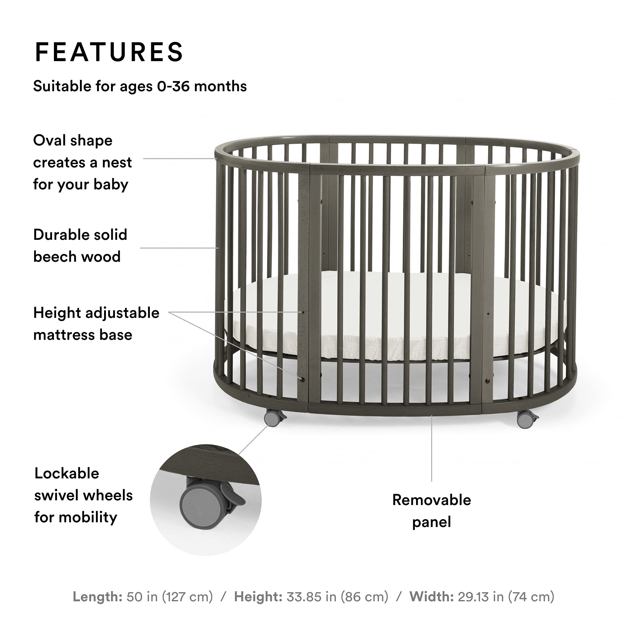 Stokke Sleepi Crib/Bed, Hazy Grey Crib & Bed for Babies 036 Months