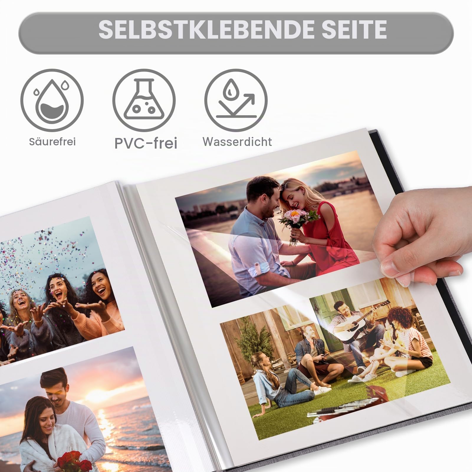 Fotoalbum Selbstklebend 28x27 Groß Fotoalbum Zum Einkleben Scrapbook Selbstgestalten Photo Album Fotobuch Baby Hochzeit Gästebuch Erinnerungsbuch Urlaub Briefmarkenalbum Geburtstag, 40 Seiten Blau
