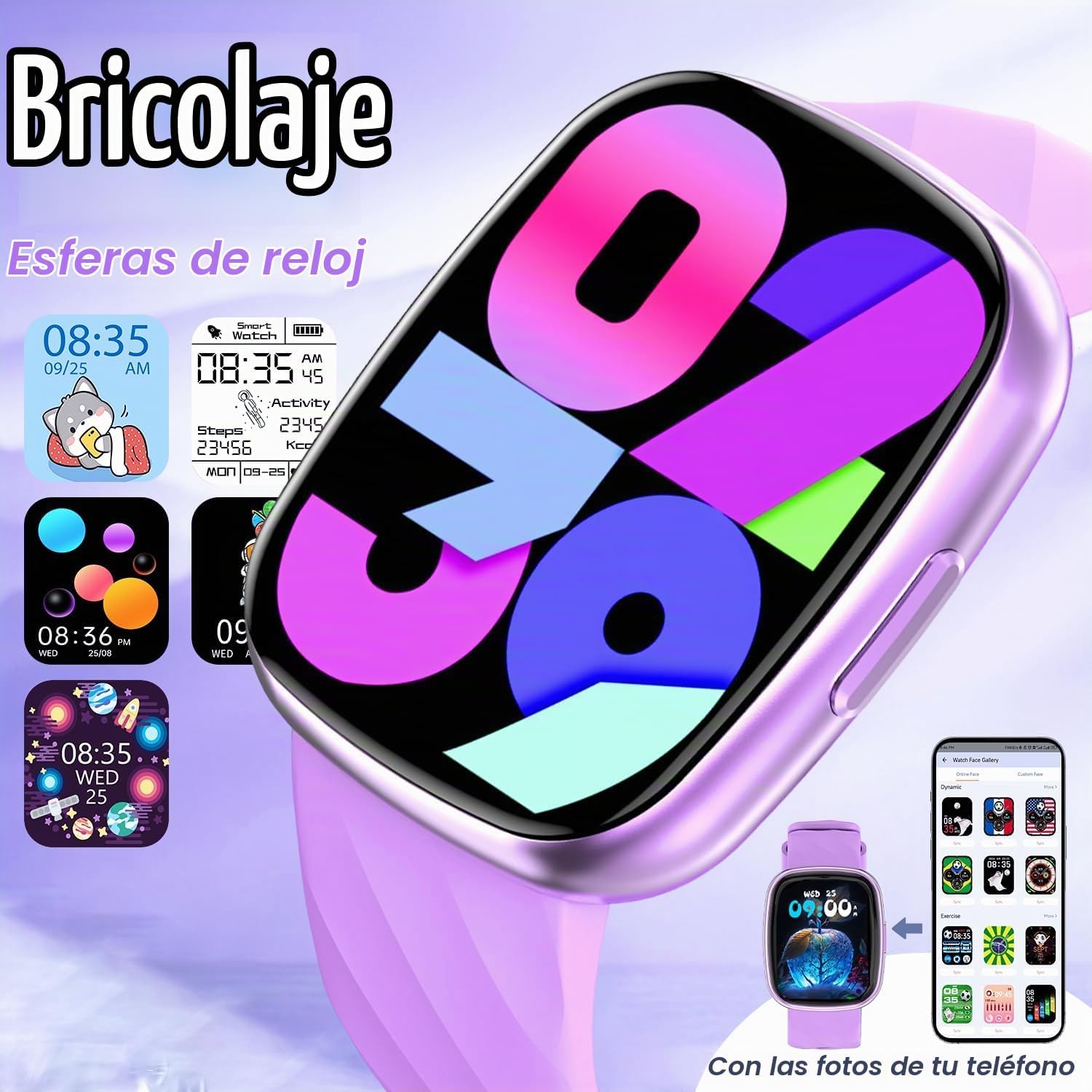 PTHTECHUS Reloj Inteligente Niño, Smartwatch Niños con Llamadas Bluetooth, Pulsera Actividad 100+ Modos Deportivo 1.75″ HD, Sueño, Podómetro, IP68 Regalos para Niños Niñas 4-12 años (Morado) 3