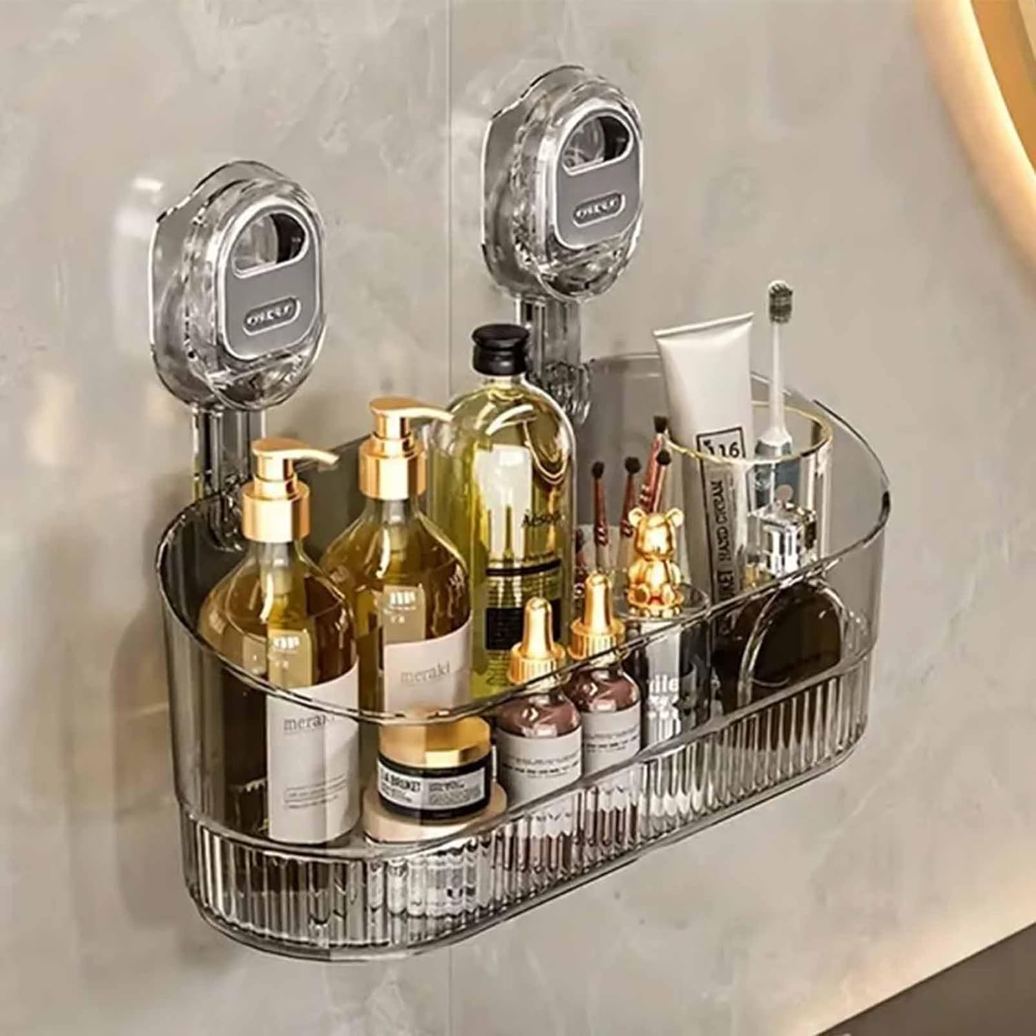 No Drill Bathroom Suction Storage Box 12 7 Large Capacity Shower Caddy with Drain Holes Heavy Duty Clear