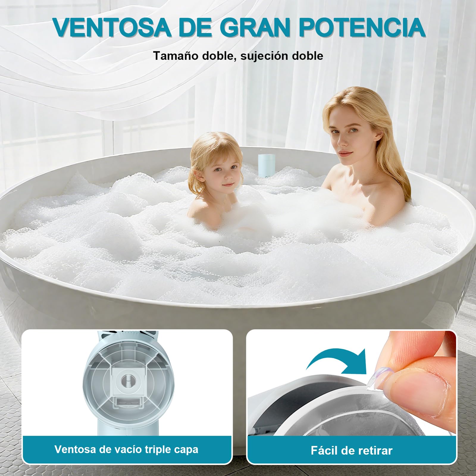 Bañera de Jet Spa, Proporciona una Intensidad de Masaje de 65 kPa, Jet de Baño Recargable, Accesorios de Bañera Portátiles Sin Cable con Velocidad Ajustable, Relajante (Azul)