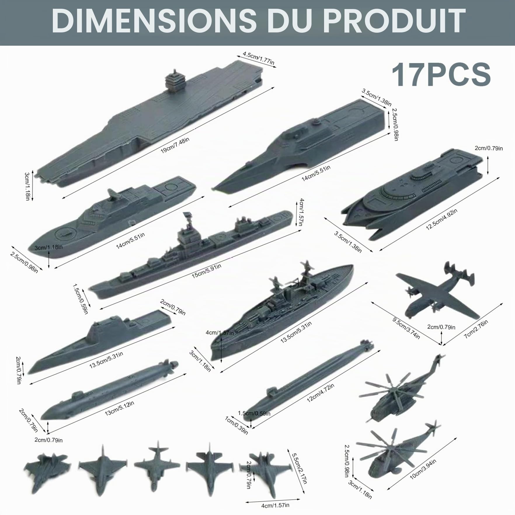 Ensemble de Jouets Porte-Avions, armée en Plastique 17 pièces avec sous-Marin de cuirassé à réaction Chasse pour Enfants garçons Filles