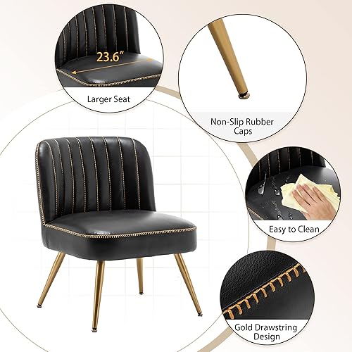 Miniatura 4 de Aklaus Juego de 2 sillas decorativas para sala de estar y dormitorio. Silla de lectura tapizada de piel sintética, moderna silla esquinera sin