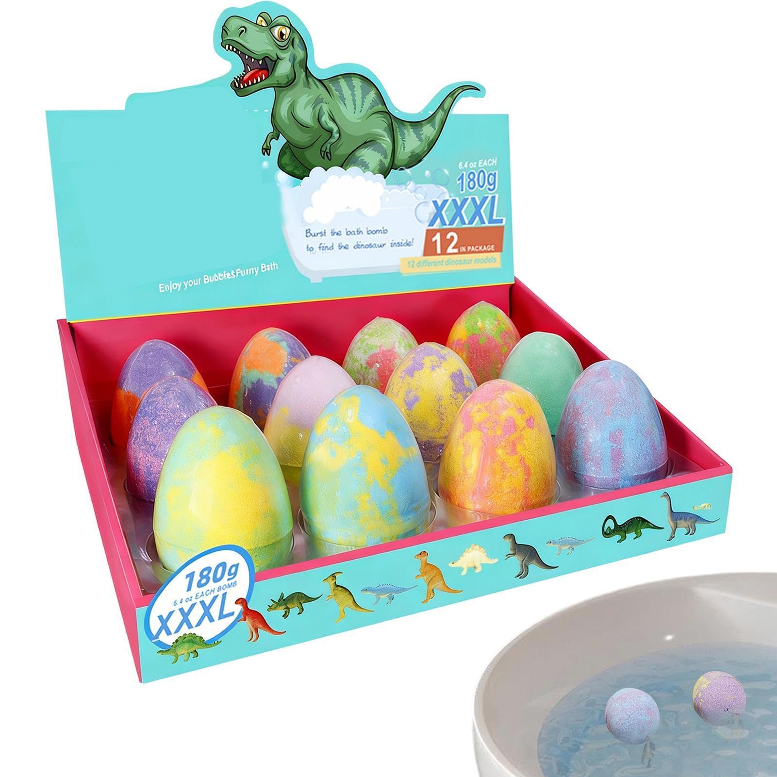 Bombe Da Bagno Effervescenti Per Bambini 12 Pezzi Profumati per Vasca | Set Di Palline Frizzanti Dinosauro Con Giocattoli All'Interno Per Vasca Da Bagno Domestica Spa Hotel Vacanza Festa Asilo