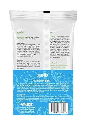 Miniatura 3 de Epielle Toallitas desmaquillantes de pepino, toallitas limpiadoras faciales diarias suaves, eliminan la suciedad, el aceite y el rímel impermeable,