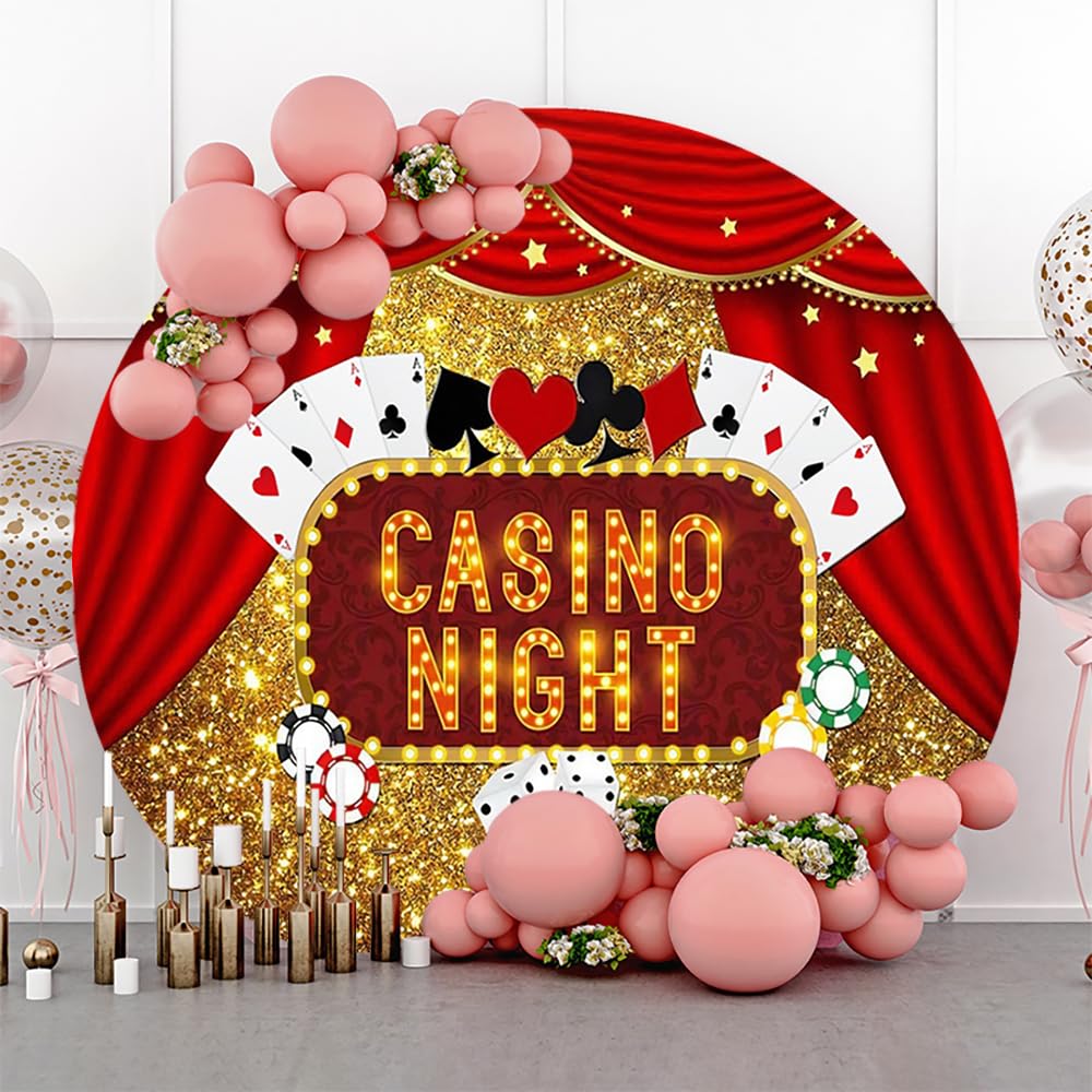 Amazon.com : Renaiss 7.2x7.2ft Casino Night Round Backdrop Cover Las Vegas  Gold Glittering Circle Photography Background Poker Dice Red Curtains Dress-Up  Prom Casino Birthday Party Decors Arch Photo Booth Props : Electronics