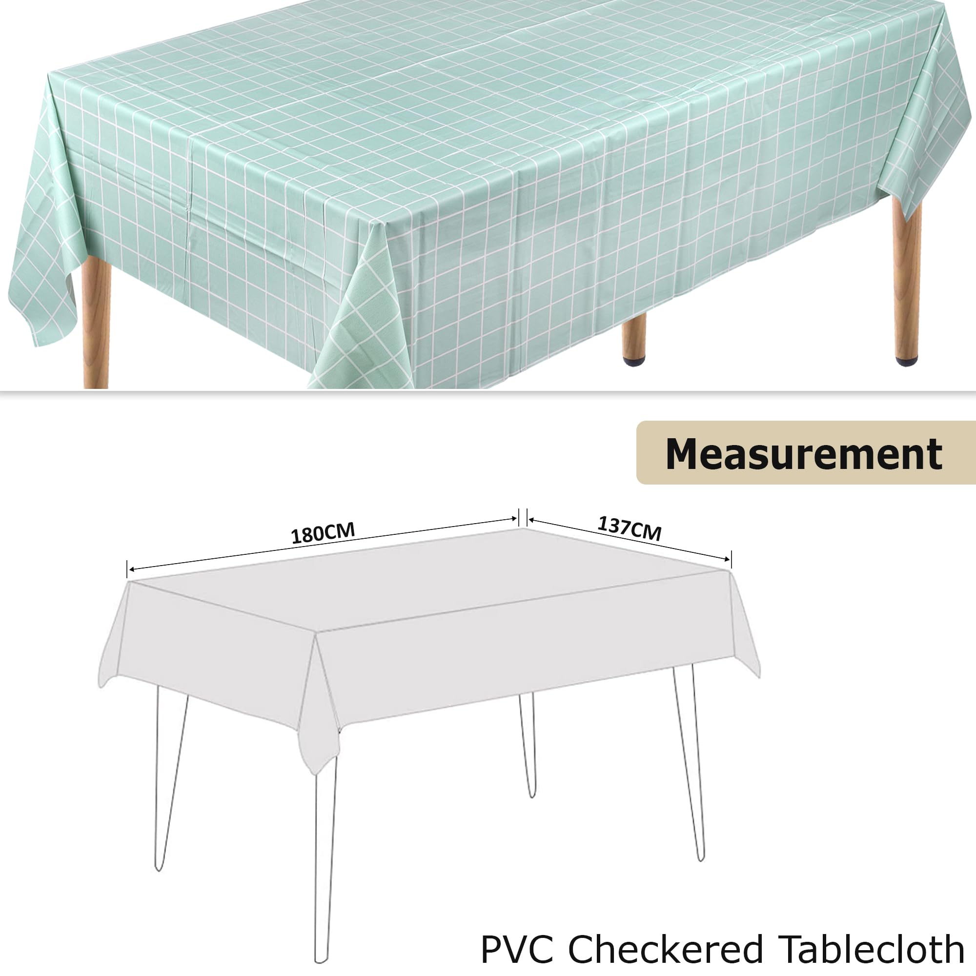 Hule Mesa Redonda Sorefy - Mantel De Vinilo Para Mesa De Picnic, Diseño A Cuadros, Forro Vinilo Verde