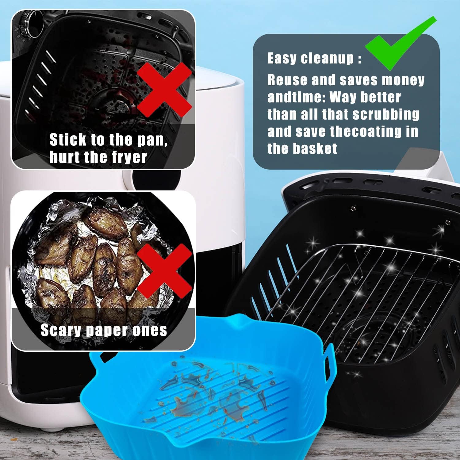 Vierkante siliconen bak voor heteluchtfriteuse,18 cm herbruikbare siliconen Airfryer Liners met handvat | Voedselveilige Airfryer met antiaanbaklaag Ovenaccessoires Siliconenmand voor 3.6L-9L Zceplem Vierkante siliconen bak voor heteluchtfriteuse,18 cm herbruikbare siliconen Airfryer Liners met handvat | Voedselveilige Airfryer met antiaanbaklaag Ovenaccessoires Siliconenmand voor 3.6L-9L Zceplem