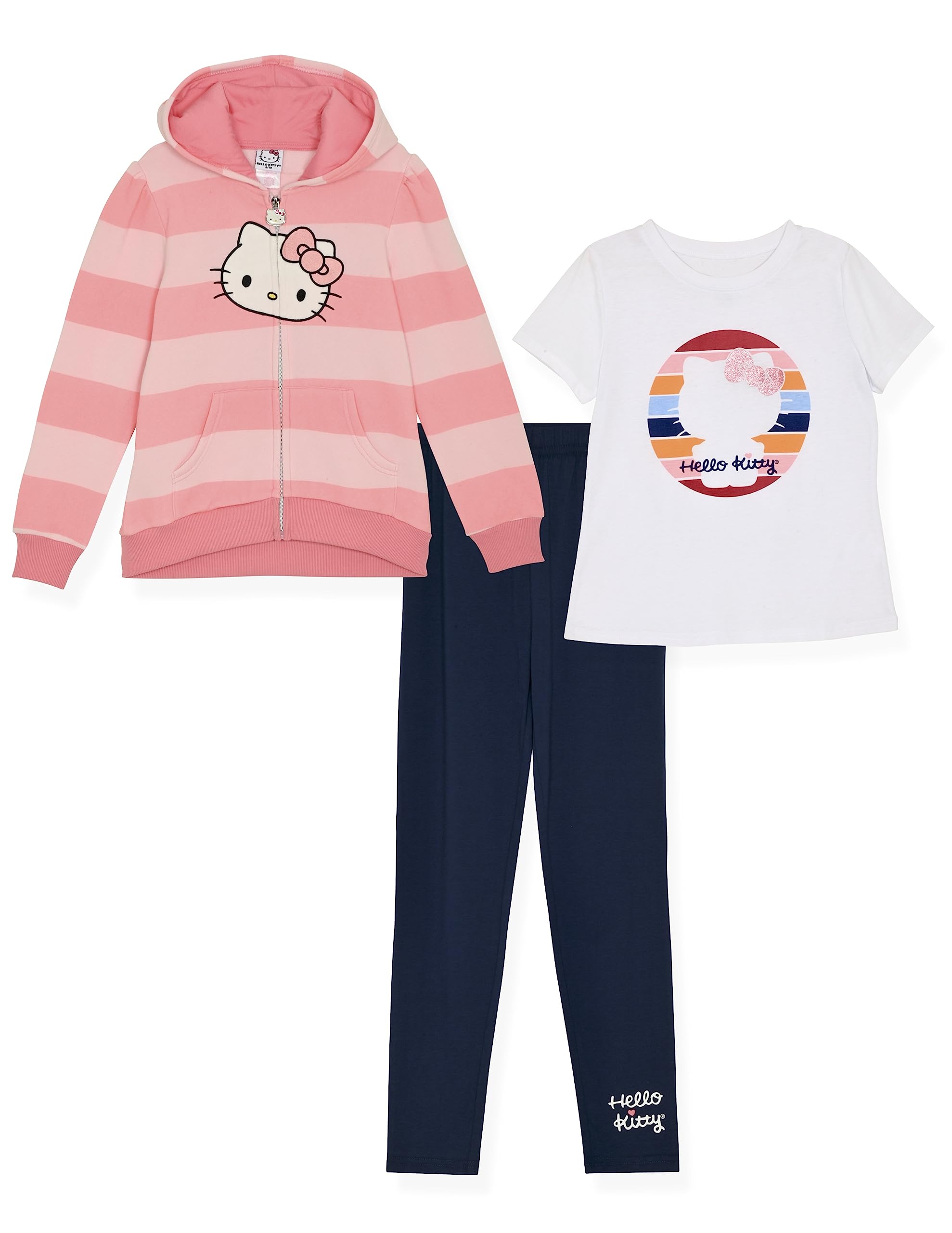Hello Kitty Girls Hoodie and Legging Set 3 Piece Sets with Legging Tee and Hoodie for Kids