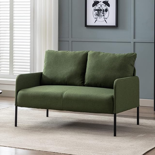 Wahson 2 Seater Sofa Modern Compact Loveseat Couch Thick Padding Armchair Sofa, Linen Small Sofa Couch for Bedroom/Office/Apartment, Green