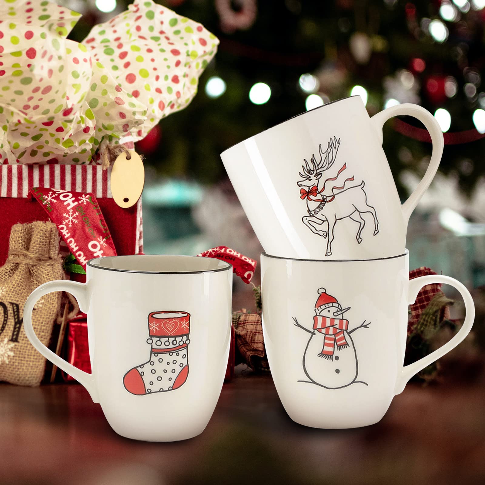 LEHAHA Christmas Coffee Mug Set of 6 – 16 oz Christmas Theme Holiday Ceramic Coffee Mugs Perfect for Latte, Tea or Milk, Give as a Christmas Gift to Family or Friends, Assorted Design