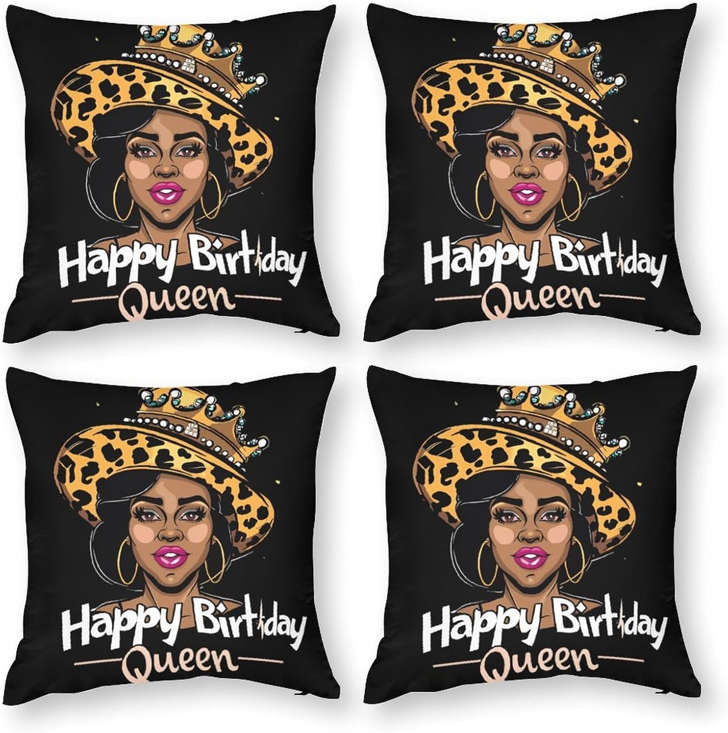 Happy African US Women Birthday Queen Printed Throw Pillow Case 4 Pcs Soft Pillowcases Pillows Covers Sofa Bed Decor 12/14/16/17/18/20/22/24/32 Inches