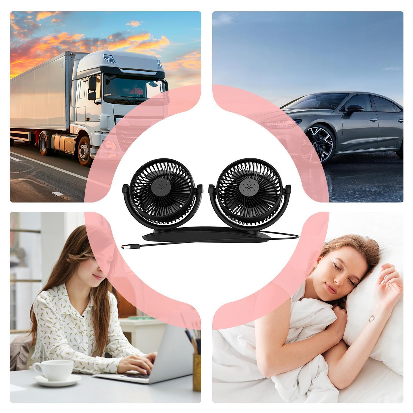 Ventola Per Auto USB - Ventola USB A Doppio Interruttore A Doppia Testa Da 10,16 Pollici | Ventole Per Auto Regolabili A 3 Velocità Per Il Passeggero Del Sedile Posteriore | Ventilatori Per Sedili Pos
