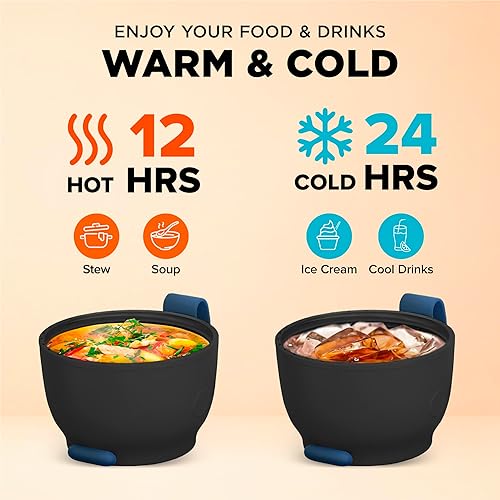 Miniatura 6 de ENERGIFY - Termo en forma de tarro de acero inoxidable con aislamiento al vacío, recipiente grande de 24 onzas con cuchara plegable incluida, taza.