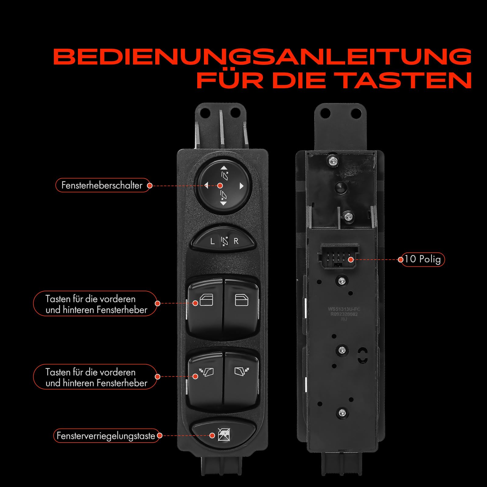 FAHRERSEITIG FENSTERHEBER SCHALTER Für Mercedes-Benz Viano Vito Bus Kasten 226169947062
