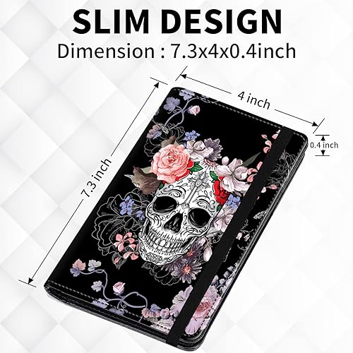 Miniatura 2 de Cartera de cuero con función de bloqueo RFID para hombres y mujeres, Calavera de alfeñique, Casual
