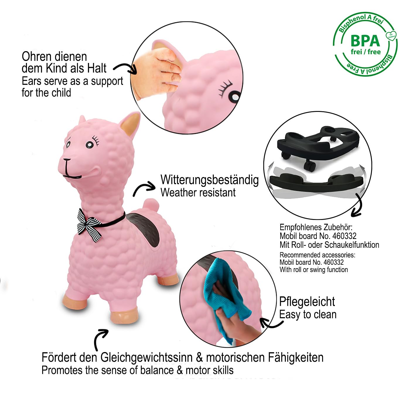 JAMARA 460543 Lama Jouet Sauteur avec Pompe, sans BPA, jusqu'à 50 kg, favorise Le Sens de l'équilibre et la motricité, Robuste et résistant, Facile d'entretien