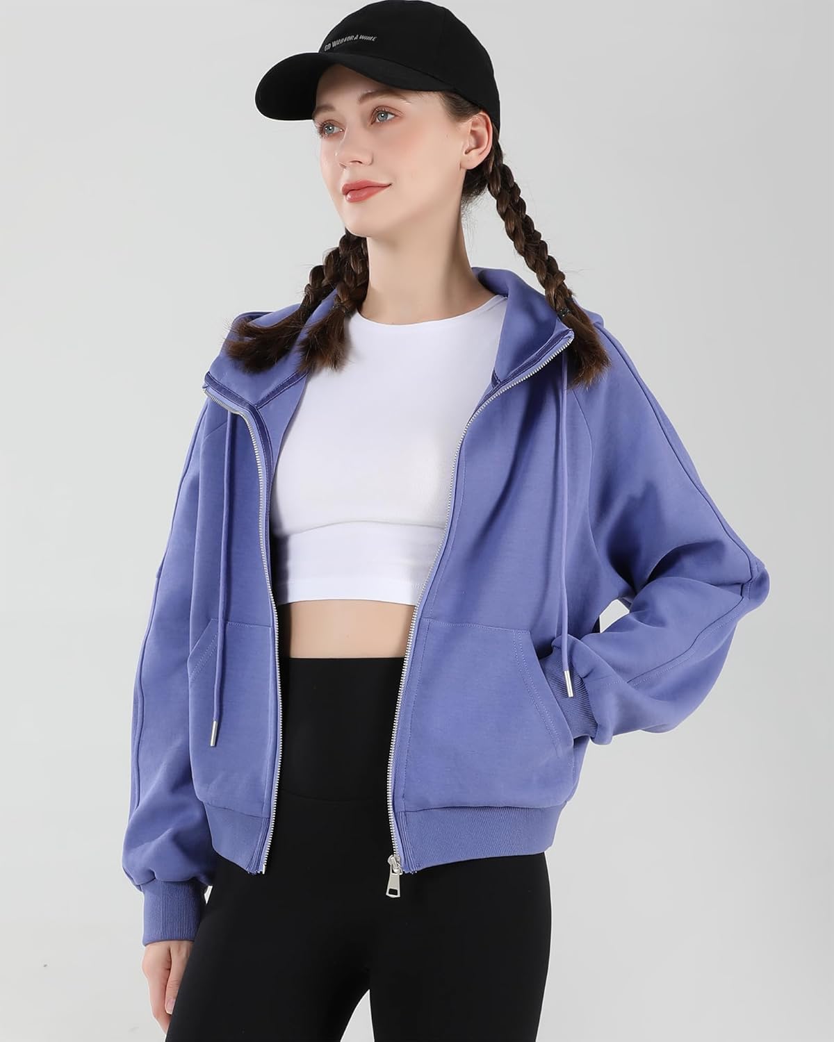 Womens Zip Up Hoodies Jackets Sweatshirts Casual Hooded Tops Fall Fashions Outfits 2025 Spring Clothes with Thumb Hole - Image 2