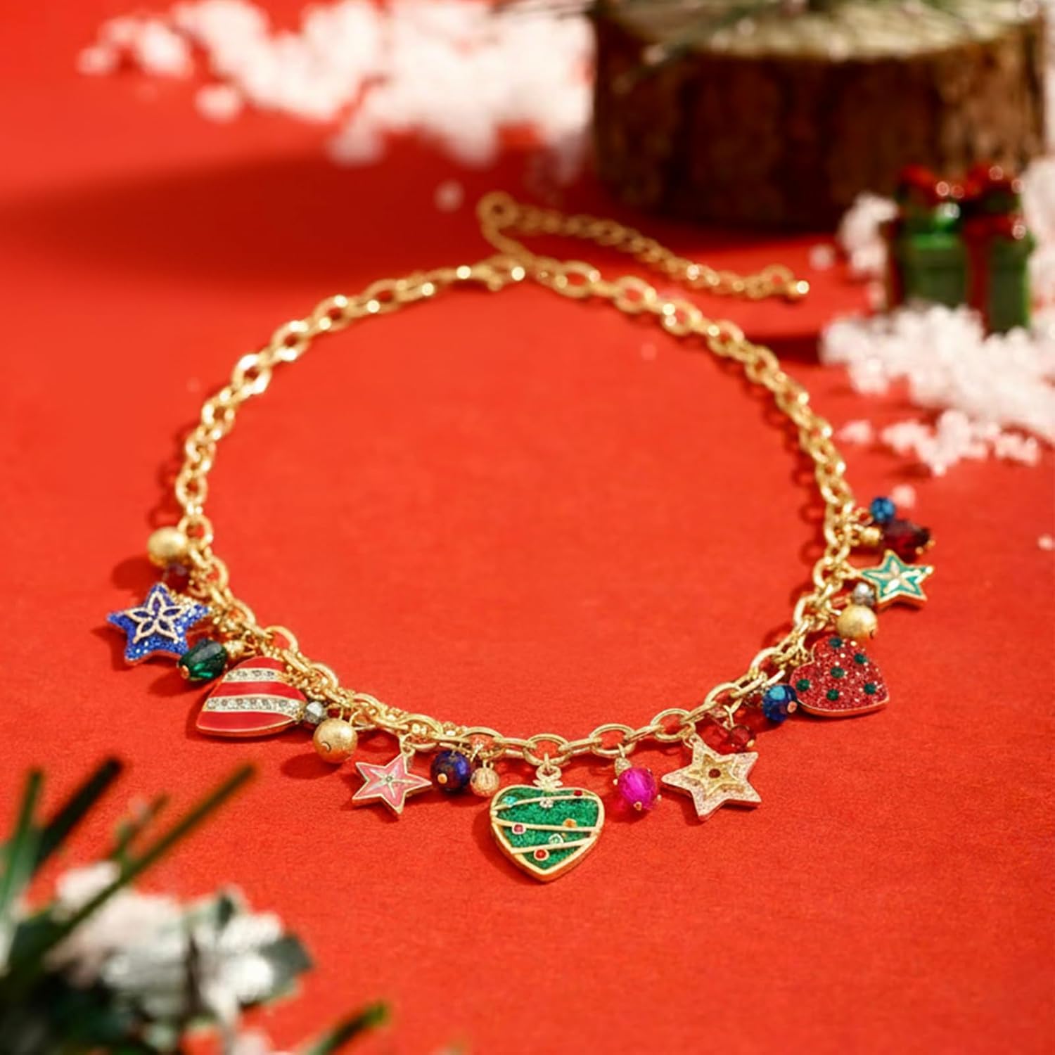 Christmas Charm Necklace for Women Dainty Christmas Necklace Minimalist Handmade Pearl Necklace for Holiday Jewlery Gift - Image 2